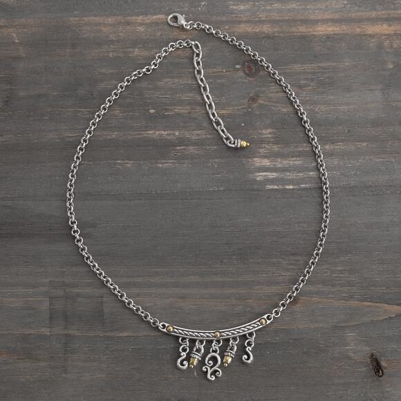 Brighton Bar Necklace Dangle Beads Gold Tone 16-18" Vintage Retired Design - Picture 2 of 9